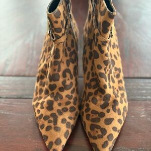 Leopard Print Pointed Toe Ankle Booties - Brown Leopard